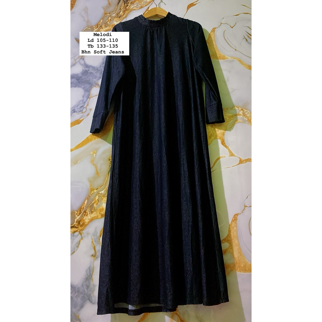 PL New Gamis Wanita Warna Hitam Bahan Soft Jeans