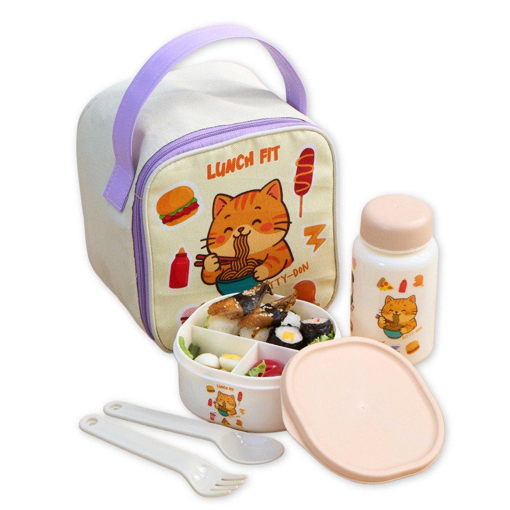 Tas Bekal Anak Lunch Box Set Karakter Kucing Panda Capybara Moka