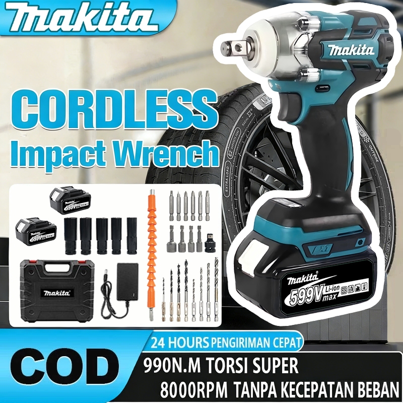 MAKITA Cordless Impact Wrench 588V 680N/M Bor Impact Baterai 2 Baterai Impek Baterai Kunci Wrench Re