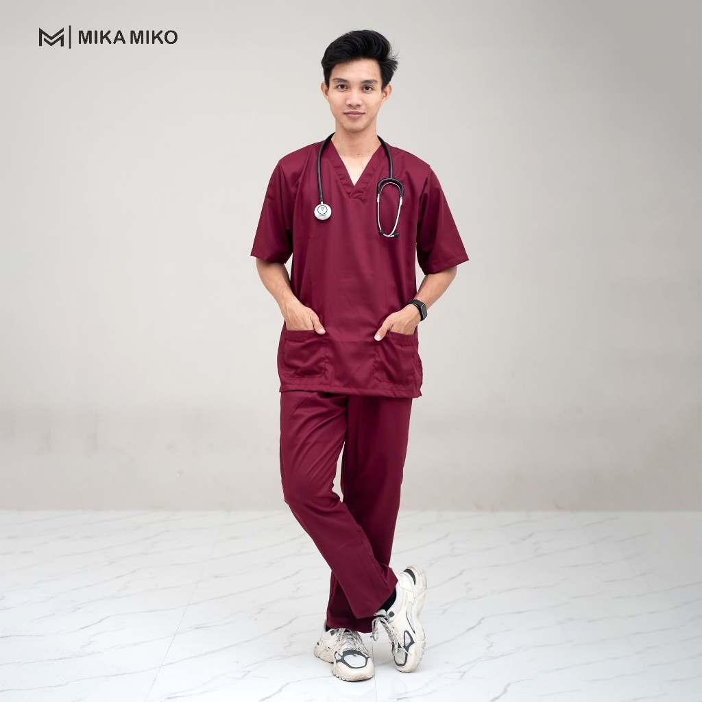 MIKAMIKO - Baju OK DOKTER [GRATIS BORDIR NAMA] Scrub OKA LENGAN PENDEK STENEN Perawat Apoteker BIDAN