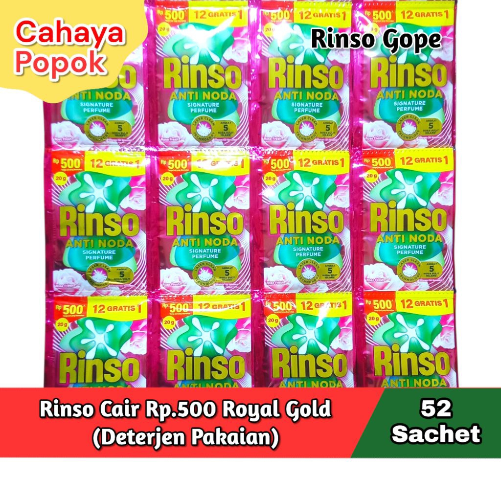 (52 Sachet) Rinso Cair Rp.500 Kemasan Renceng 20ml Deterjen Pakaian
