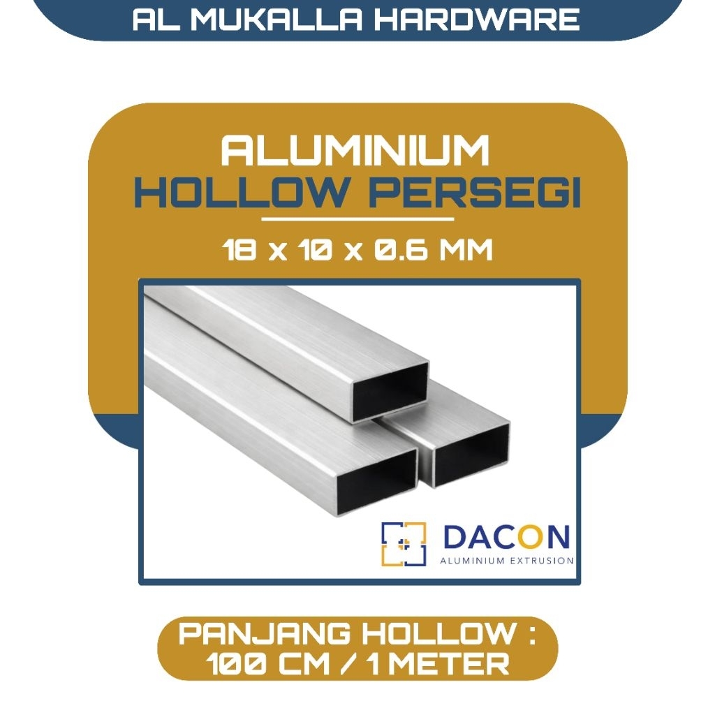 Hollow Aluminium Persegi 18 x 10 mm Panjang [ 100 CM ] - Hollow Aluminium Kotak DACON