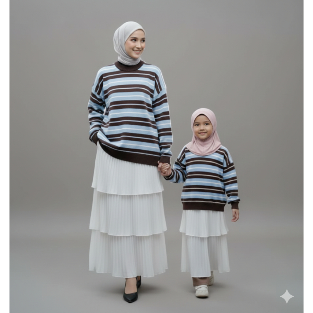 Aliyah Baju Couple Ibu Anak Perempuan Sweater Cardigan Stripe Family Look