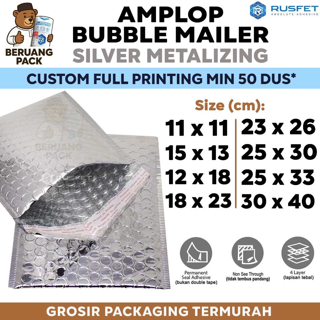 Amplop Bubble Wrap SILVER METALIZING Envelope Bubble Bag Mailer Safety Packing Perekat Paket