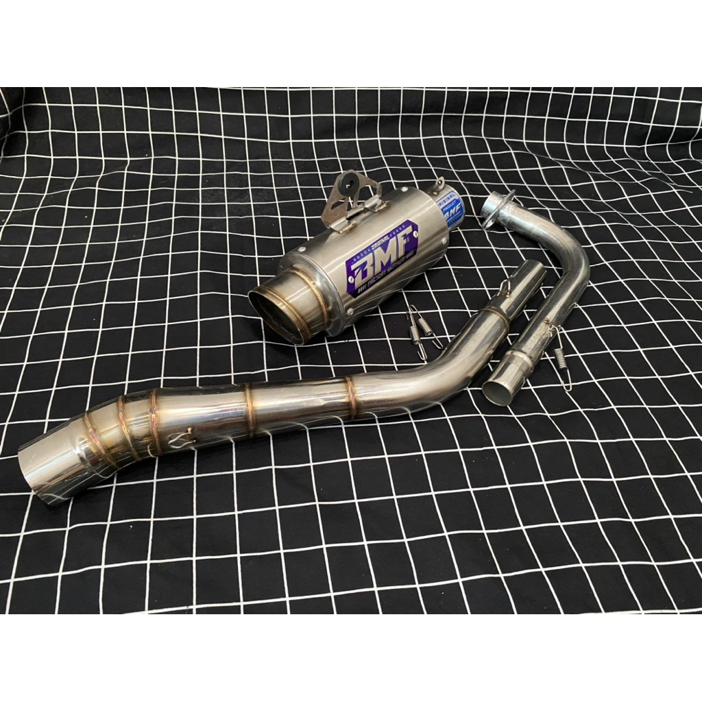 KNALPOT BMF RACING LOGO BLUE SILENCER PRODEK SATU SET LEHER KOLONG BAWAH MOTOR BEBEK VEGA R VEGA ZR 