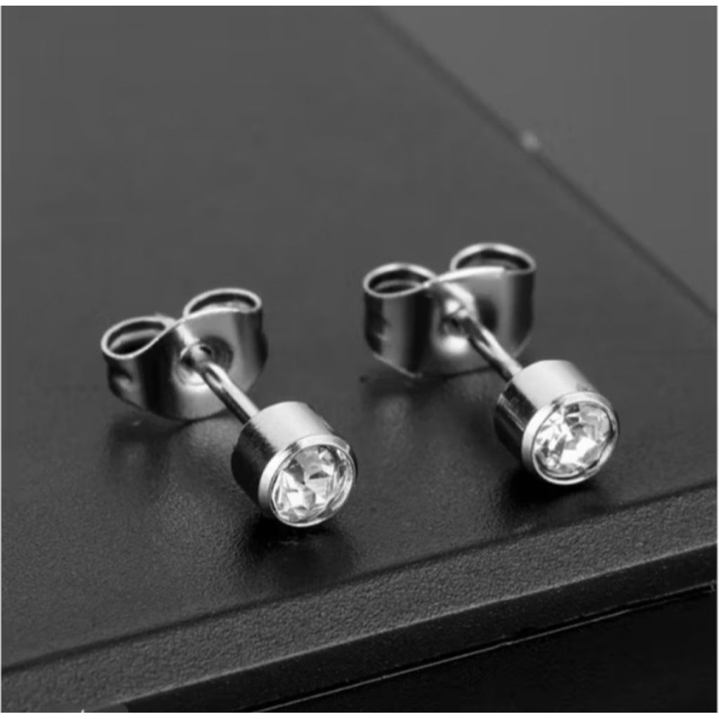 Anting Tindik Permata Bahan Stainless Stel Sepasang Pria Wanita
