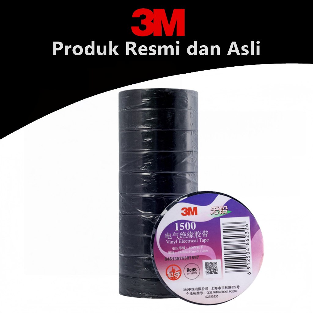 3M Electrical Tape Asli Resmi Isolasi Listrik Tahan Panas Tahan Air Daya Rekat Tinggi Kualitas Origi
