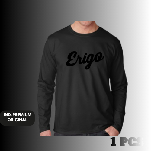 UNISEX Kaos Distro Pria Wanita Lengan Panjang ERIGO  Logo Hitam T-Shirt | Baju Katun Premium Laki La