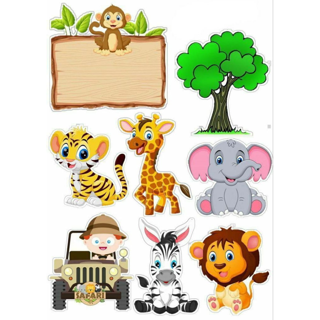 [TOPPER] HIASAN KUE ULTAH ANAK ANIMAL ZOO/KEBUN BINATANG | Gratis custom Nama