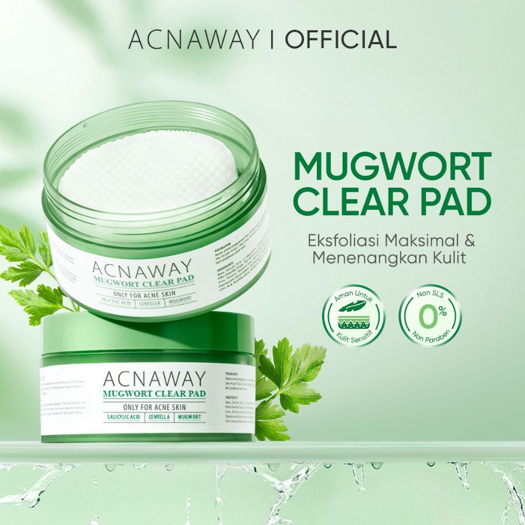 ACNAWAY Mugwort Acne Clear Pad Exfoliating – Exfoliation Pad untuk Kulit Sensitif & Berjerawat Eksfo