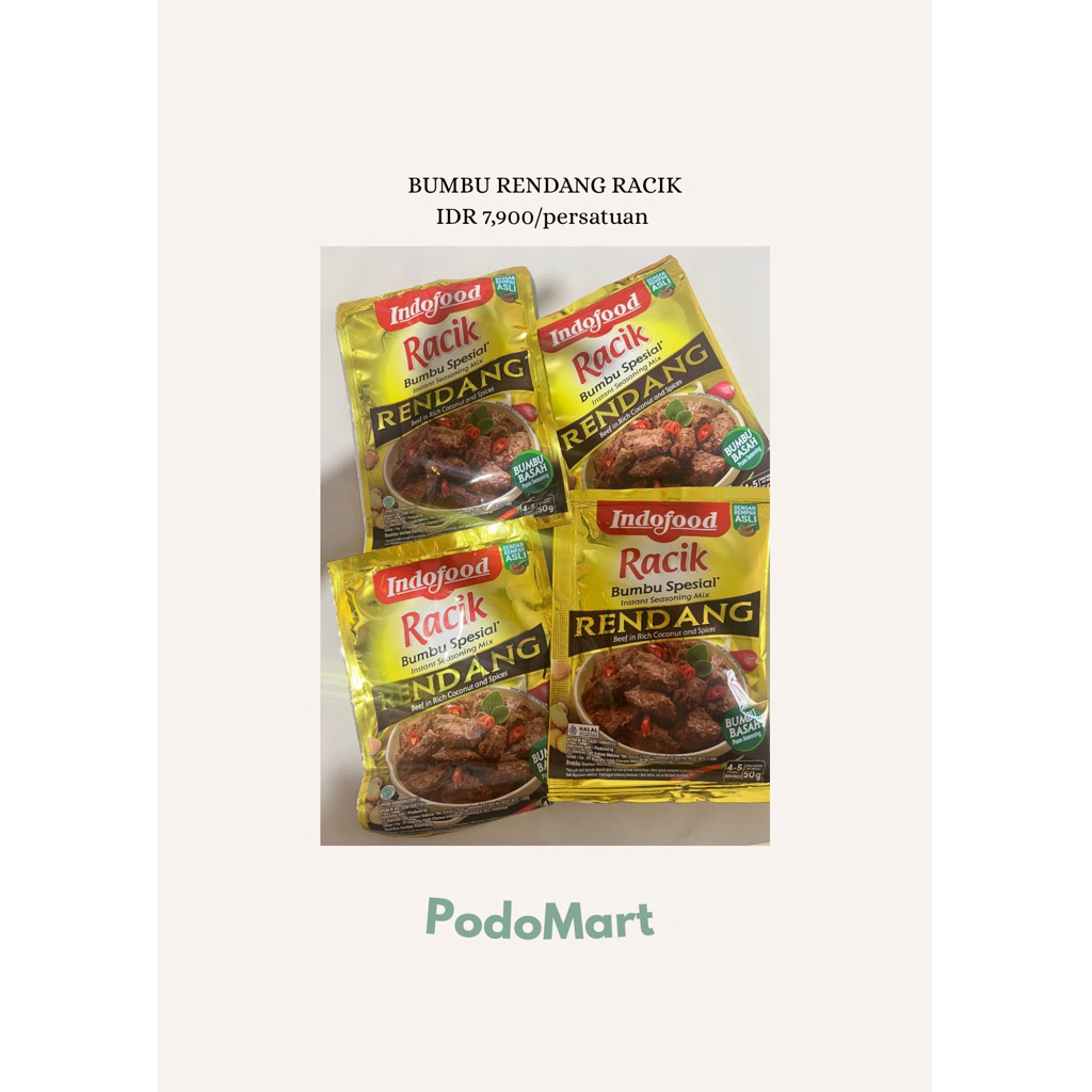 (PODOMART)BUMBU RENDANG RACIK INSTAN/BUMBU DAPUR/BUMBU MEDAN/PODOMORO MEDAN/SEMBAKO/GRATIS ONGKIR
