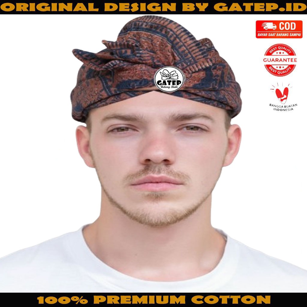 Udeng Batik Bali Setengah Jadi Lasem Warna Coklat - Ikat Kepala Bali - Blangkon Bali Udeng