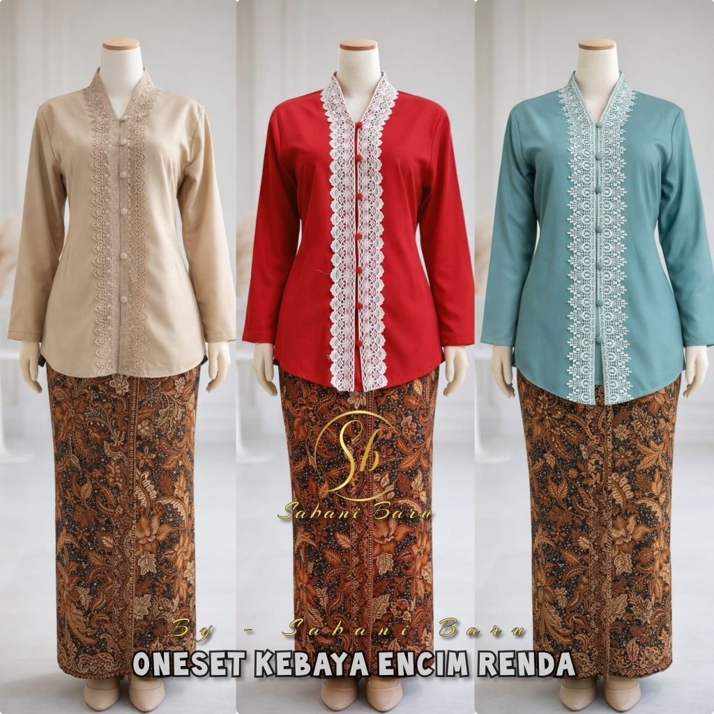 OneSet kebaya ENCIM Renda Giver & Rok batik Moderen Lengan Panjang Size S-4L