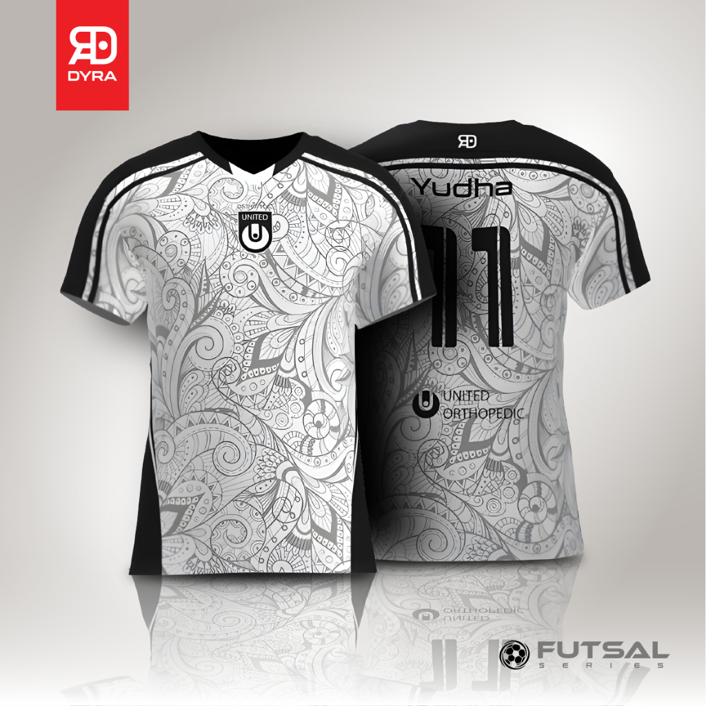 Dyra Custom Jersey Futsal Batik Hitam Putih Unisex
