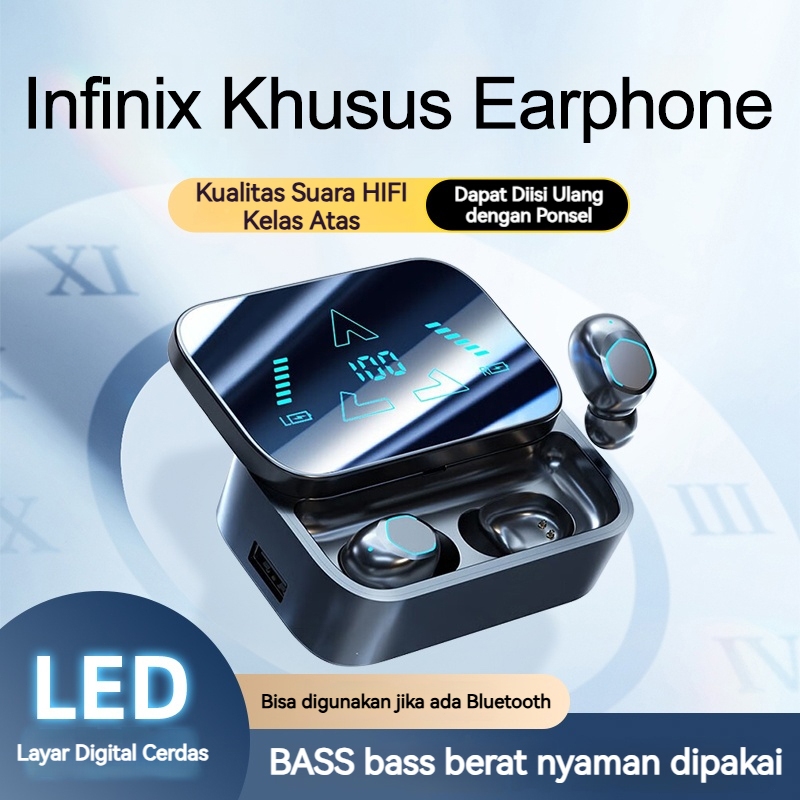 Infinix Khusus Headset Bluetooth Wireless TWS 2026 - Baterai Bisa Cas HP, LED Digital Display, Bluet