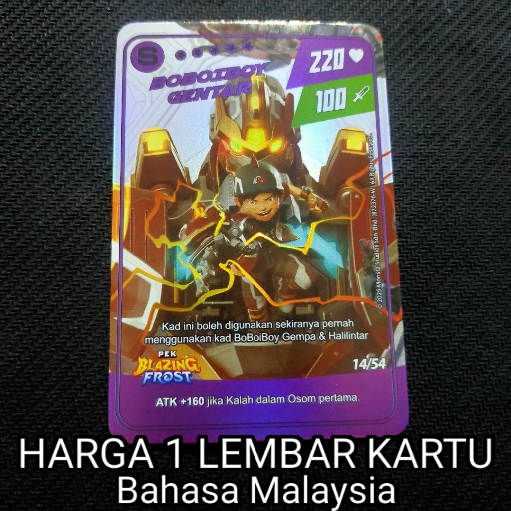 (HARGA SATU KARTU) Boboiboy Monsta Galaxy Card Boboiboy Gentar Dari Pek Blazing Frost