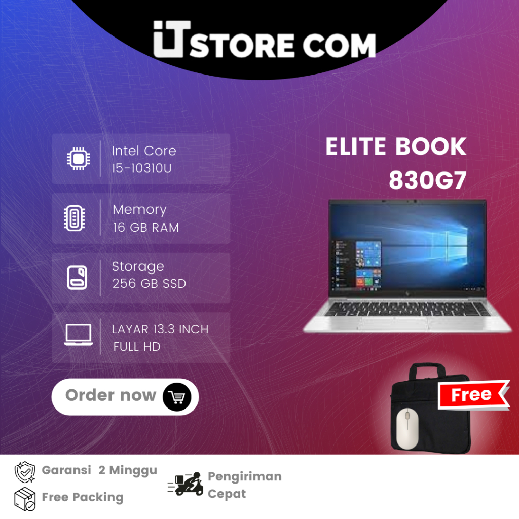 LAPTOP HP ELITEBOOK 830 G7, INTEL CORE I5 GEN 10 , RAM 16GB 256GB SSD - GRADE A SECOND PREMIUM