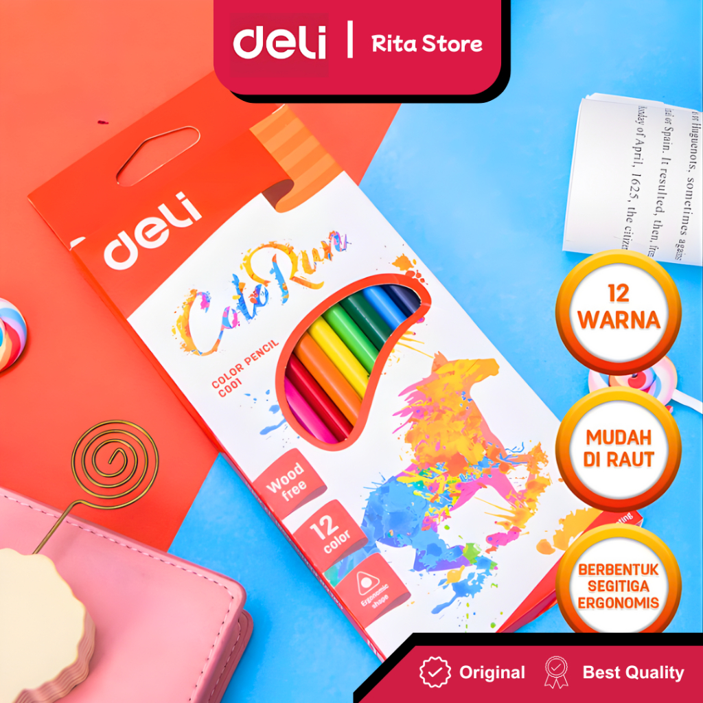 Deli Pensil Warna Lengkap Colored Pensil 12 Warna Color - C001
