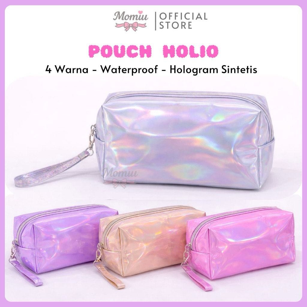 MOMIU Makeup Bag Holio Tas Kosmetik Hologram PVC Waterproof Travel Pouch Serbaguna Mewah Aesthetic