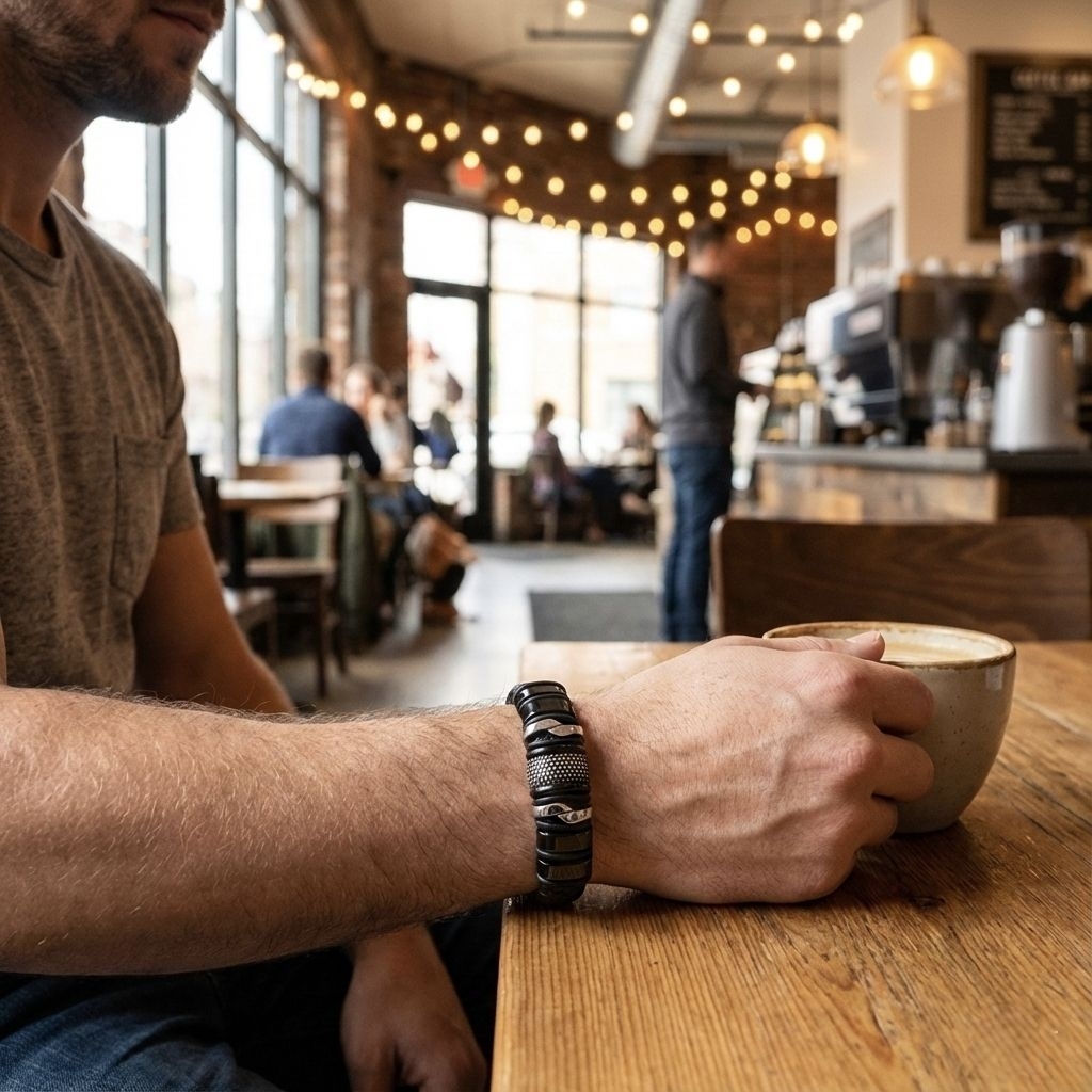 Gelang Pria Kulit Asli BOLD - Stainless Steel Magnetic Clasp Premium - Hitam Elegan