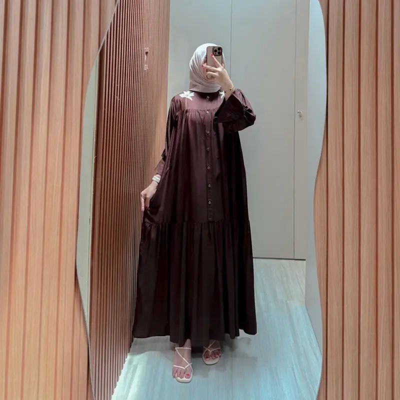 Nagita Dress Gamis Rayon Twill Motif Bunga Bordir