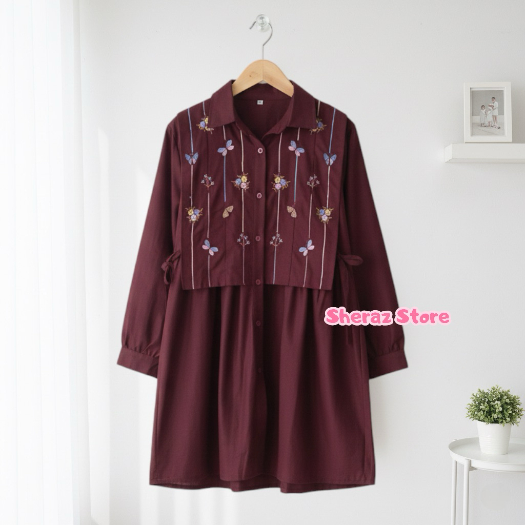 Erica S M L XL XXL Baju Atasan Tunik Vest Linen Bordir Wanita Terbaru Kekinian Jumbo Ld 120 - 92 Put