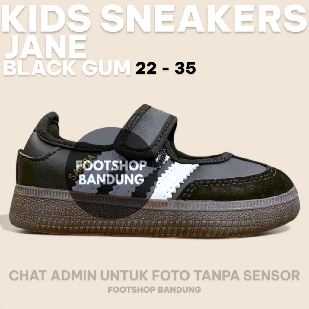 Sepatu Sneakers Casual Anak Kids Toddler Samba Jane Black Gum Size 22 - 35 Free Kaos KAki