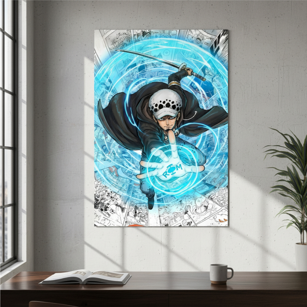 Trafagal Law Poster Bingkai mdf Anime One Piece Hiasan Dinding Keren Terkini Size Besar