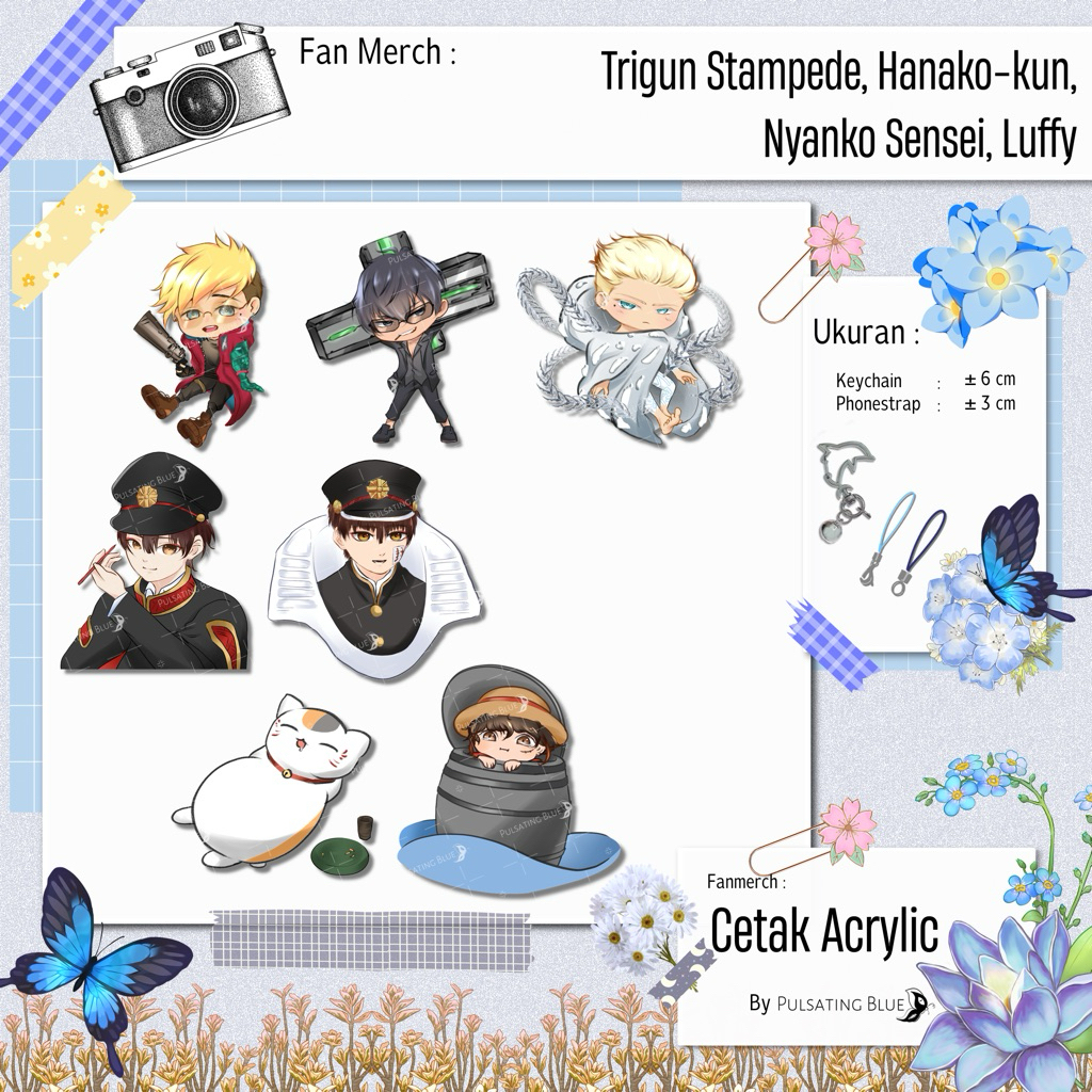 Acrylic Keychain Trigun Stampede, One Piece, Nyanko-Sensei, Toilet Bound Hanako-Kun by Pulsating Blu