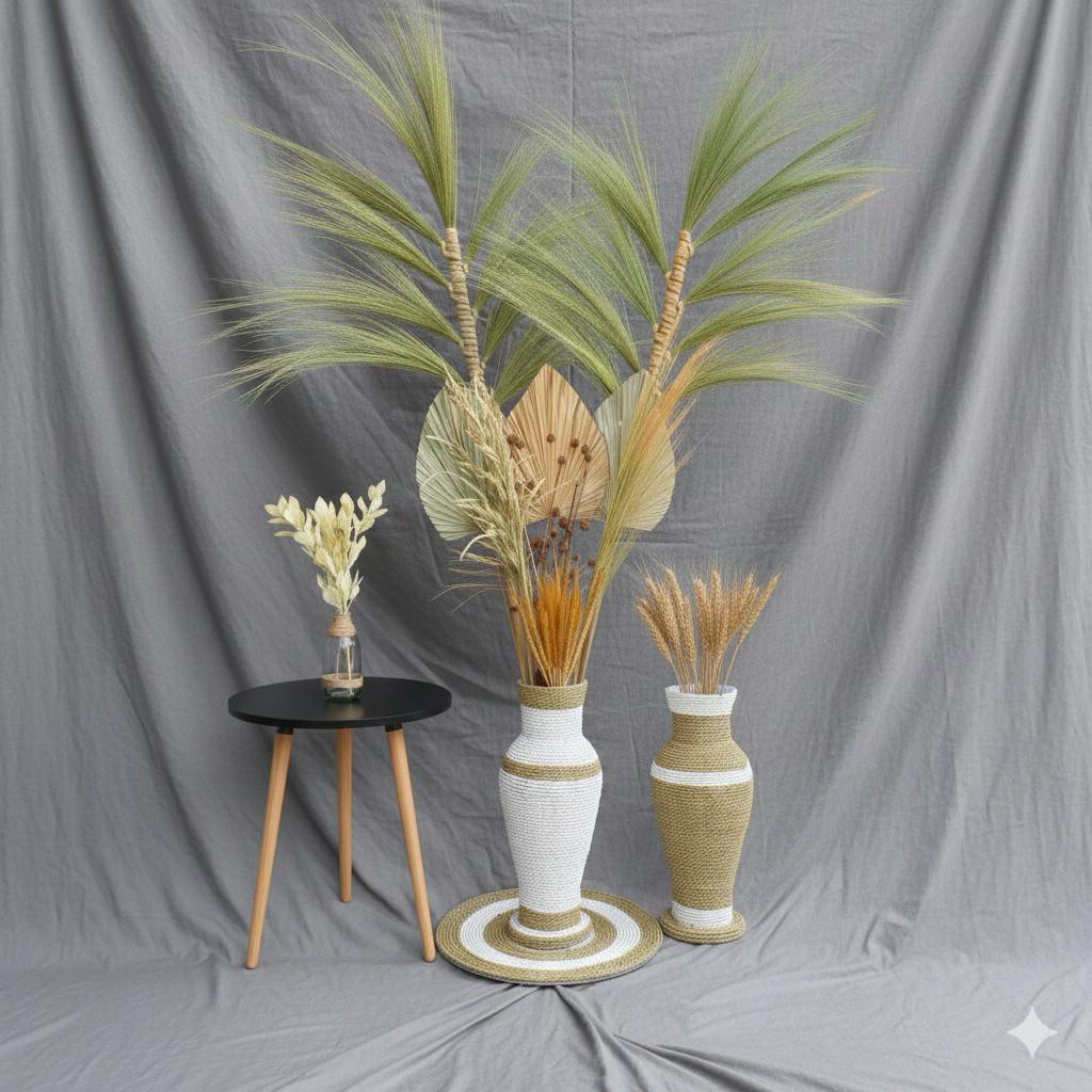 Paket Bunga Kering dan Pot Jumbo/ Daun Palem Kering/ Pampas/ Rayung/ Bunga Kering/ Dekorasi Rumah/ D