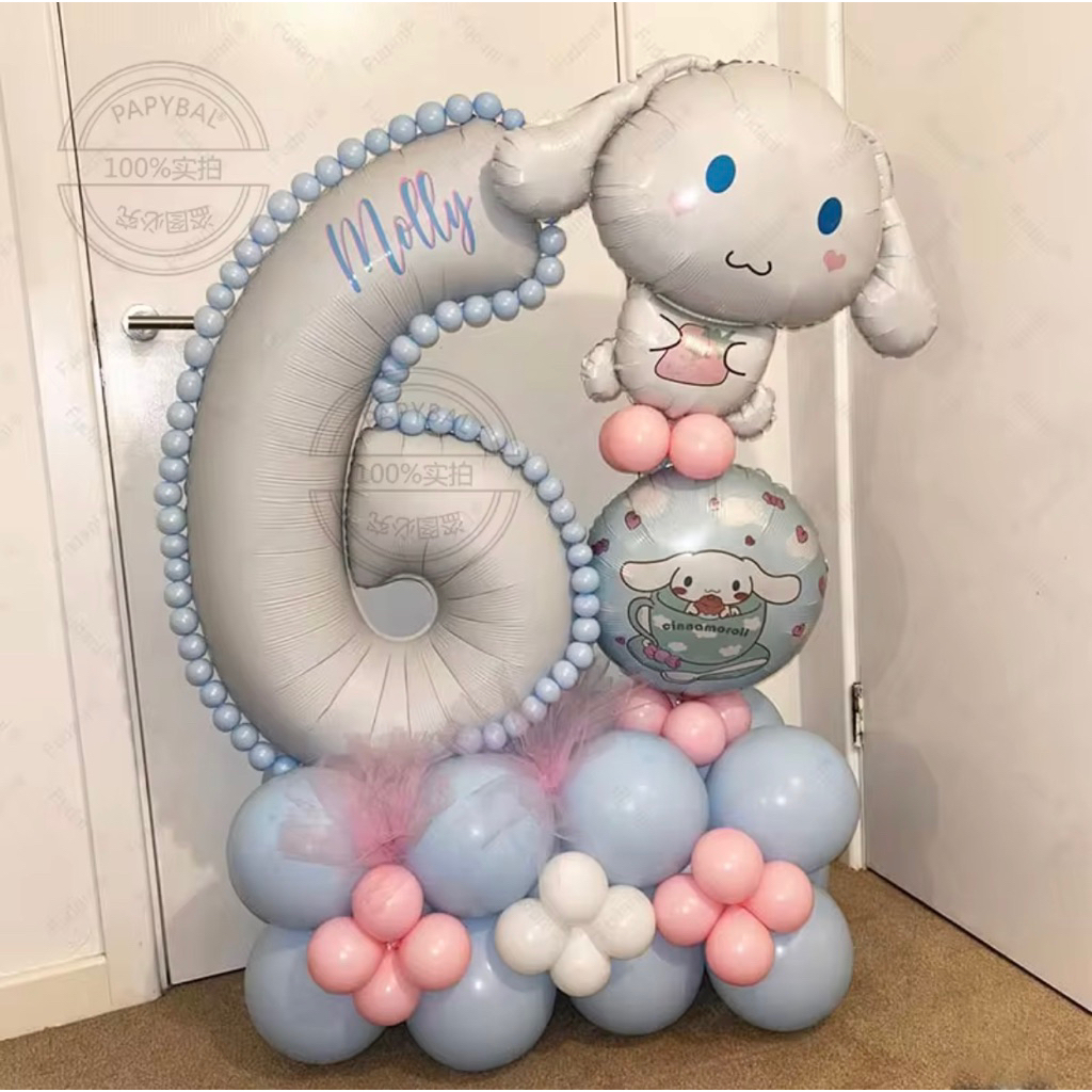 Set paket balon foil angka 80cm warna milky white tema sanrio cinamorol cinnamoroll kelinci kartun r