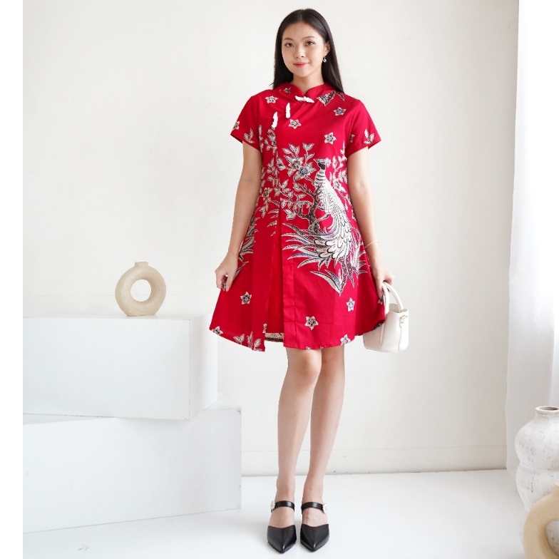 Jumbo Dress Batik Wanita Baju Imlek Remaja Kekinian  Qipao Jibao Cheongsam Fit M L XL Katun Stretch