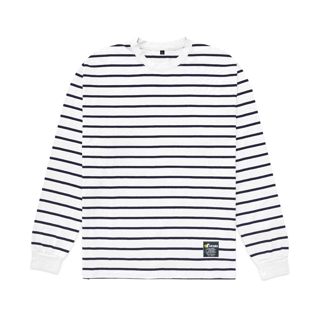 Afada - Kaos Katun Distro Stripe Salur Belang-belang Lengan Panjang Pria | Baju Garis Polos