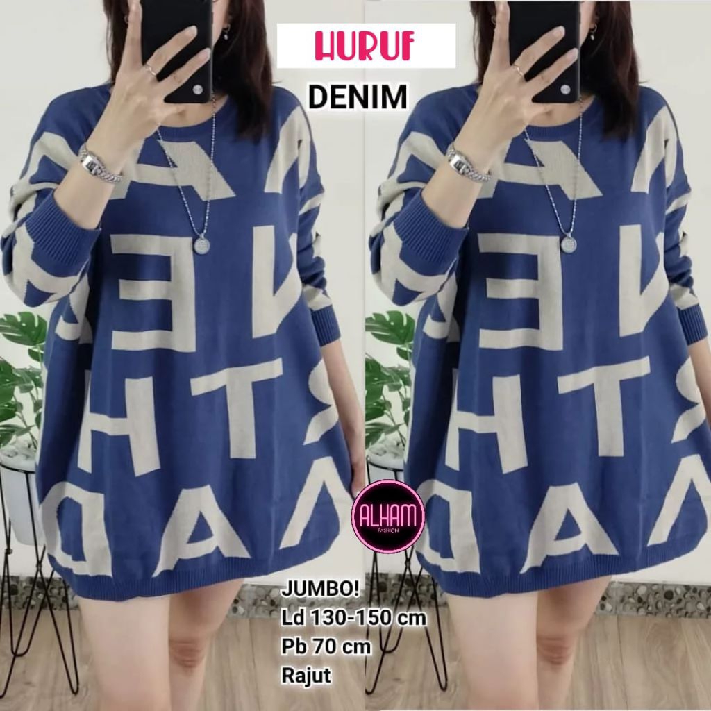 JUMBO LD 130 HURUF KAOS RAJUT BAJU WANITA BY ALHAM