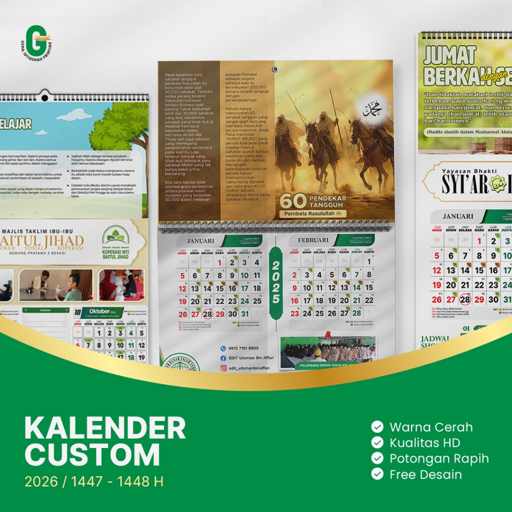 Kalender Dinding Custom 2026 - Custom Kalender Yayasan - Custom Kalender Masjid - Custom Kalender Se