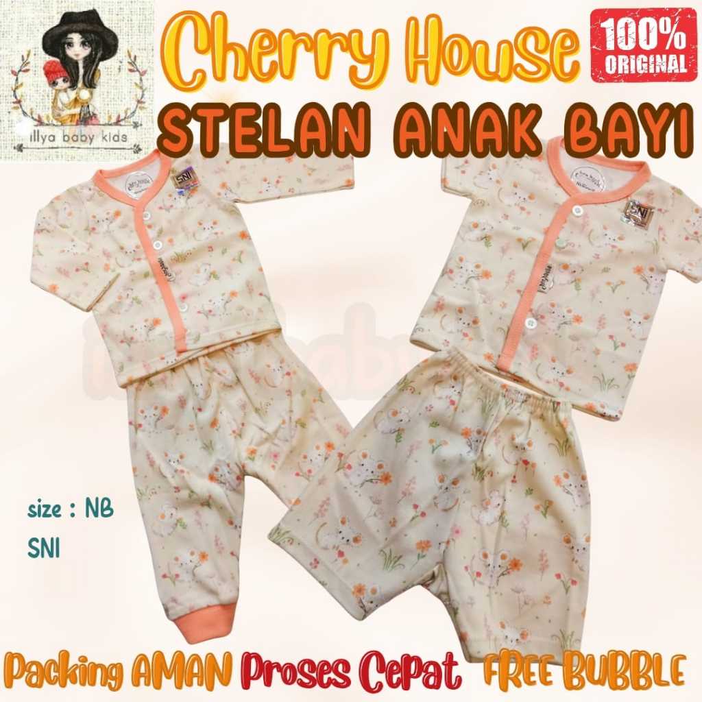 Cherry House - Set Piyama Bayi Panjang/Pendek Kancing Depan motif Bear
