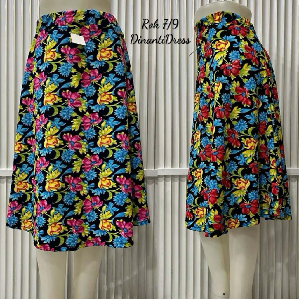 Rok Payung Wanita 7/9 Motif Bunga Daun