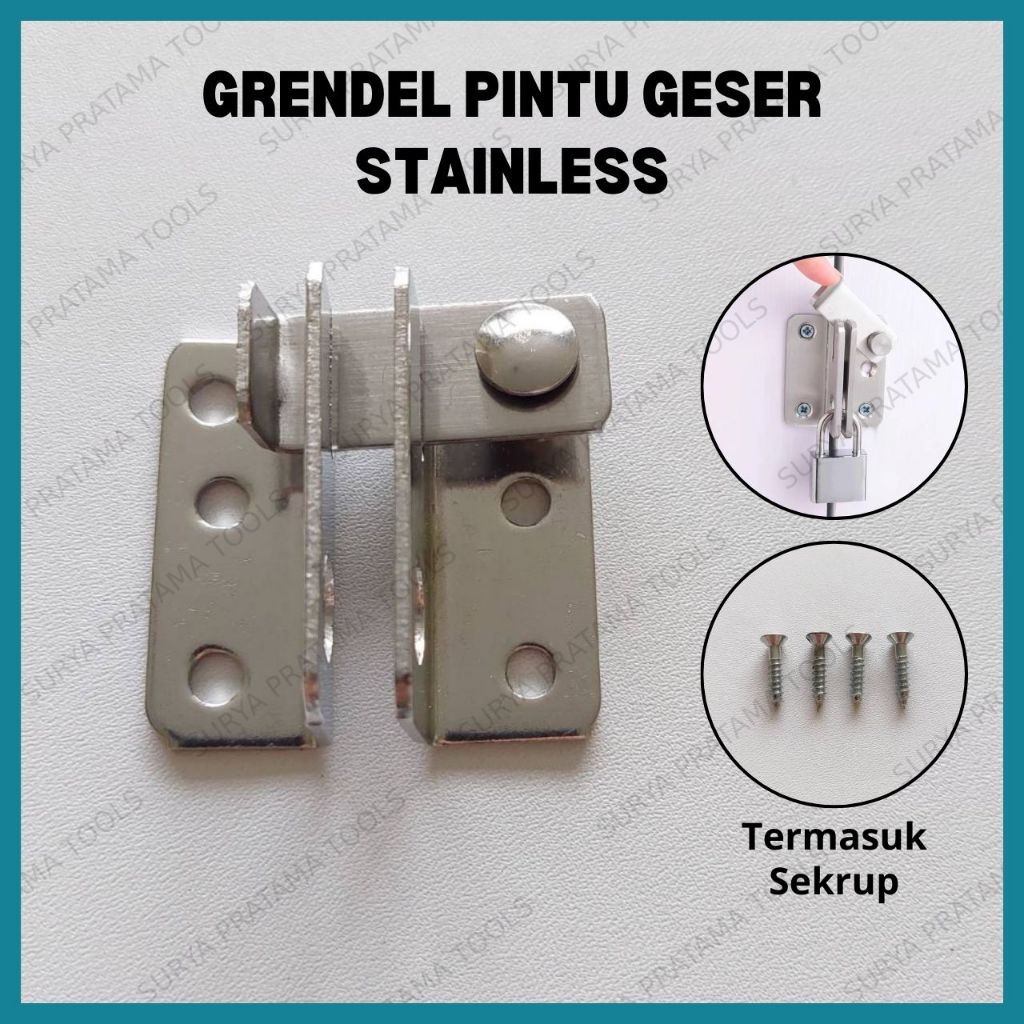 Grendel Pintu Geser Stainless / Slot Kunci Pintu Geser Sliding / Cantolan Gerendel Gembok Pintu
