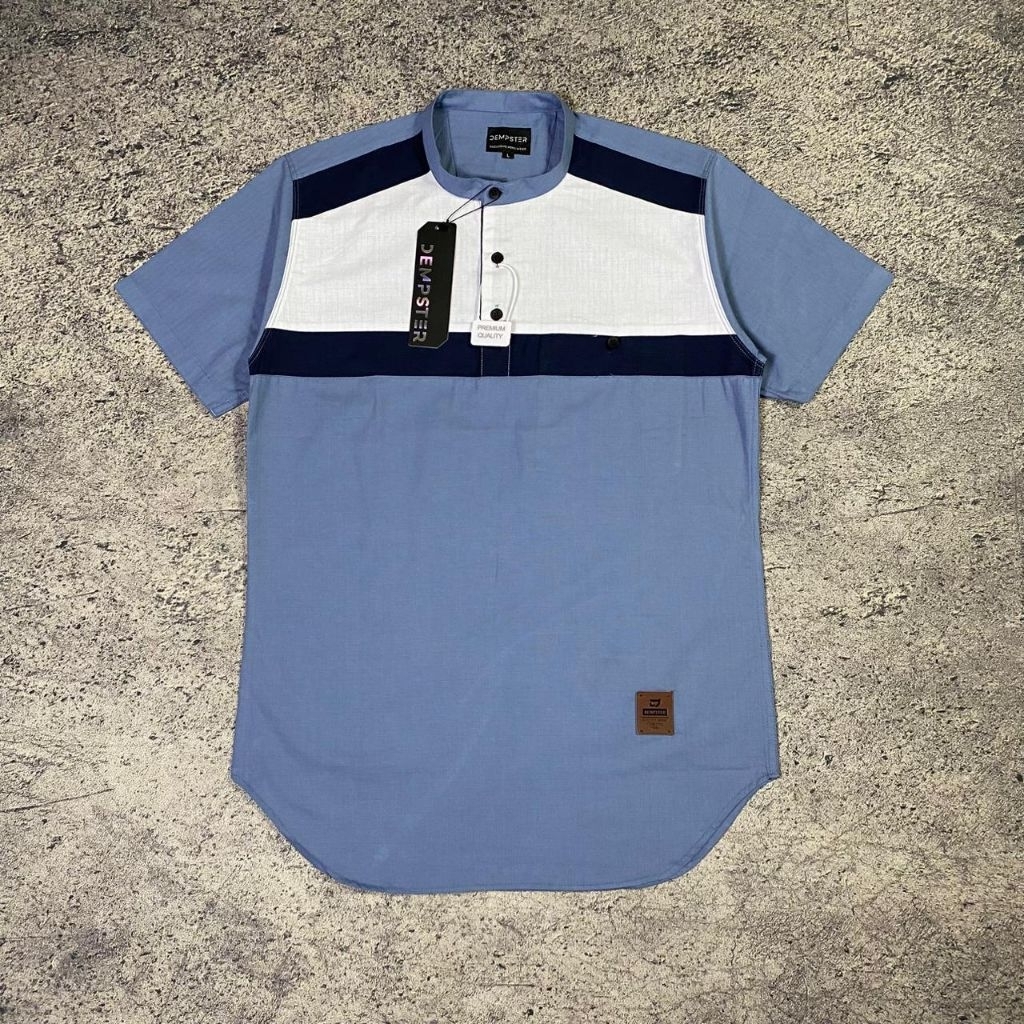 Baju Koko kurta pria Muslim lengan pendek kerah Shanghai