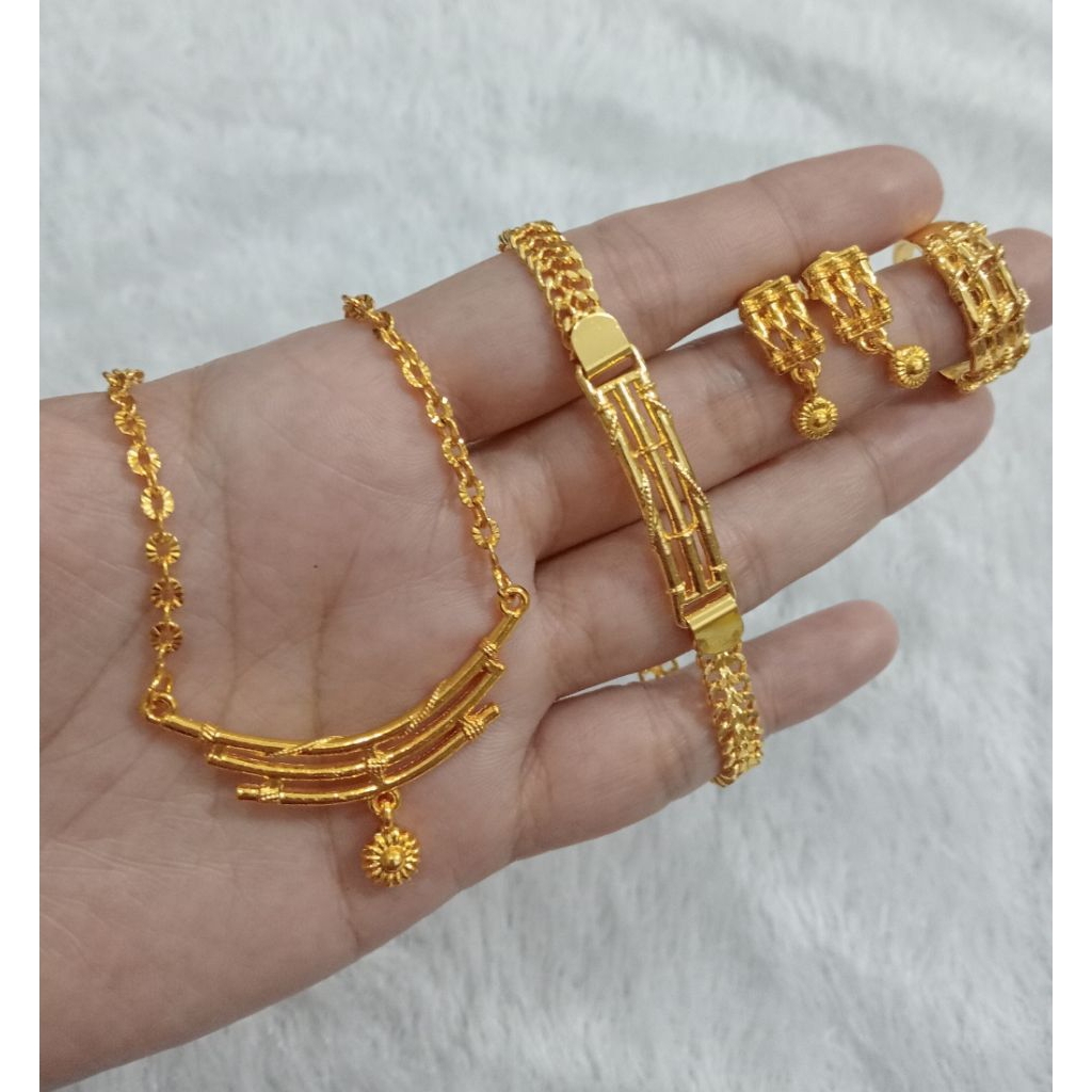 Set Replika Emas 24k Perhiasan Wanita (Model Bambu)