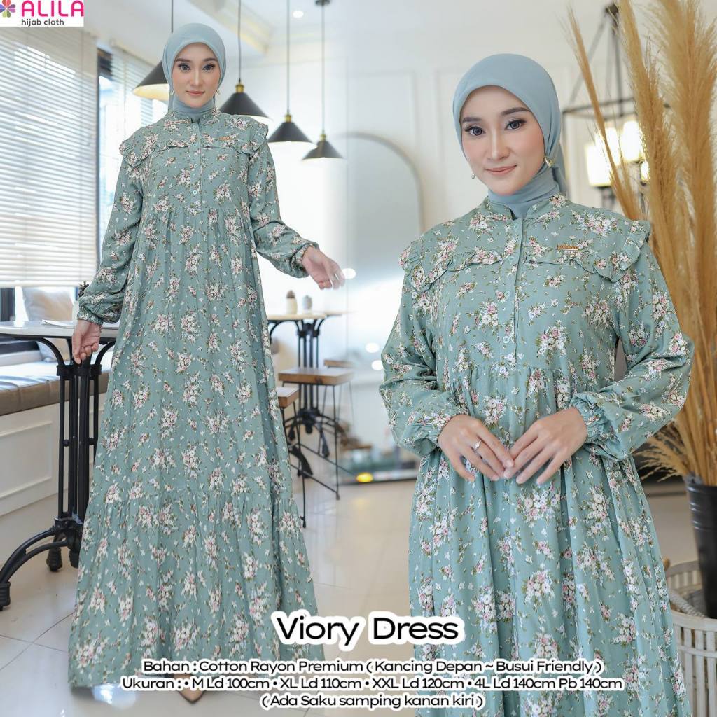 Viory Gamis Jumbo Long Dress Wanita Original Alila Hijab Cotton Rayon Premium Motif Bunga Floral Kan