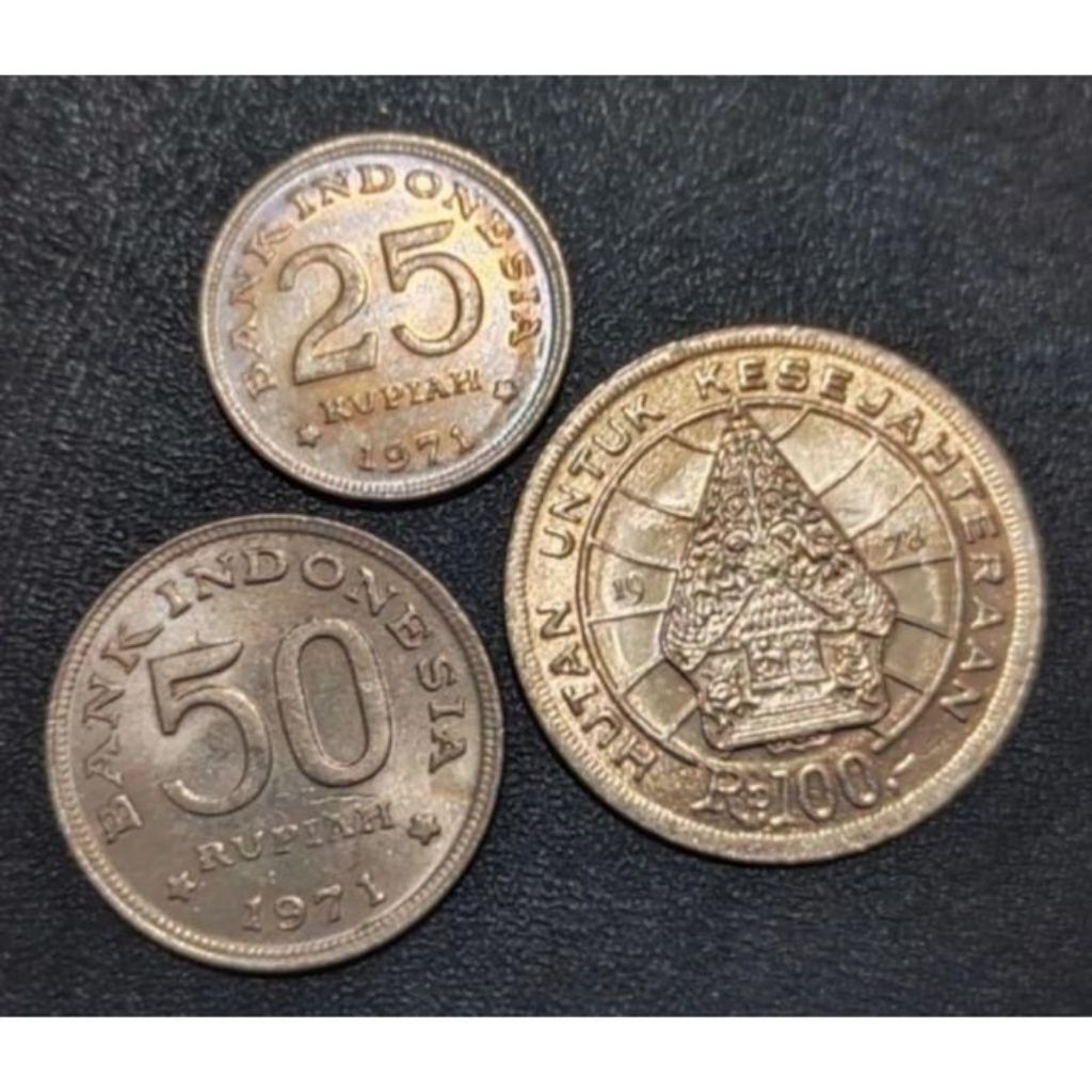 3 Keping Koin Nikel indonesia 100 dan 50 dan 25 Rupiah