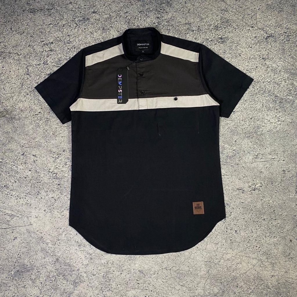 Baju Koko kurta pria Muslim lengan pendek kerah Shanghai