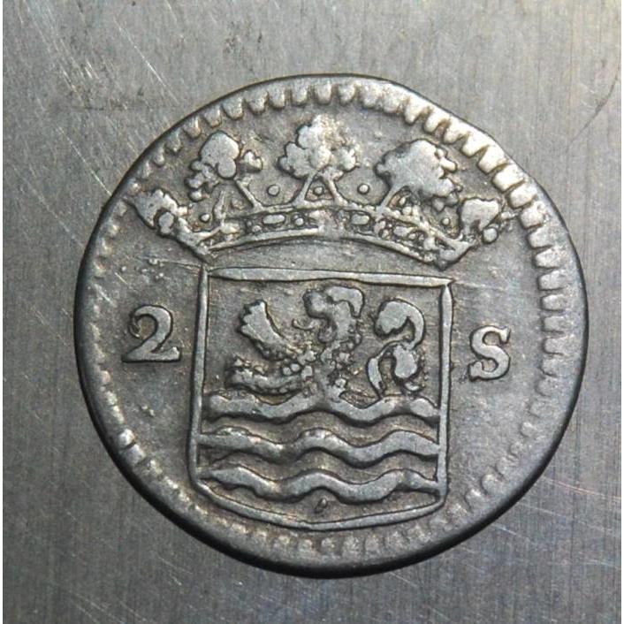 BL621 koin 2 stuiver 1745 dari Probinsi Zeelandia Belanda, koin perak era VOC