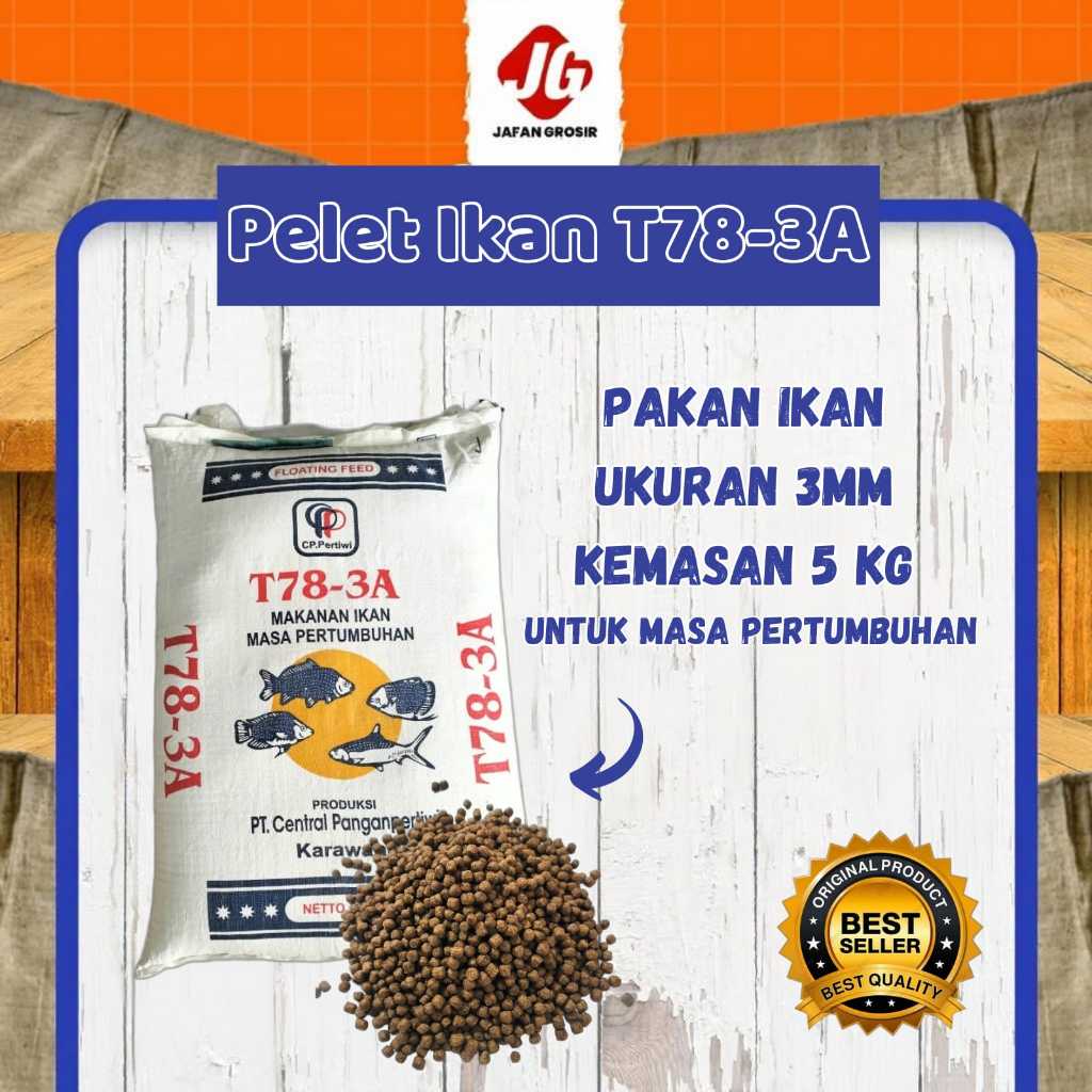 Pelet Ikan T78-3A dikemas 5 Kg ukuran 3 mili Pakan Ikan Bandeng Mujaer Nila