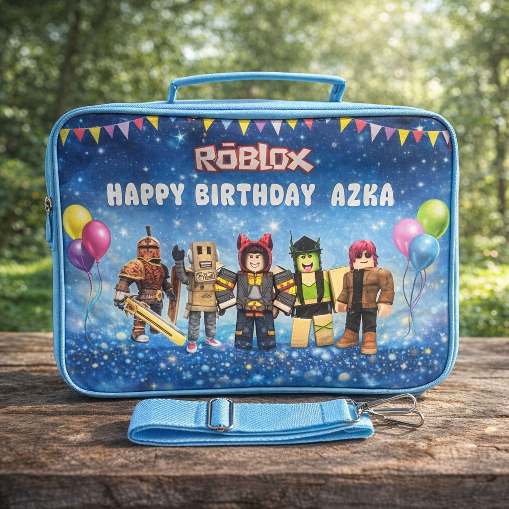 AA Tas Ultah Anak Custom Nama dan Foto Tas Kado Ulang Tahun Tema Roblox Bahan Poliester Mitasi Murah