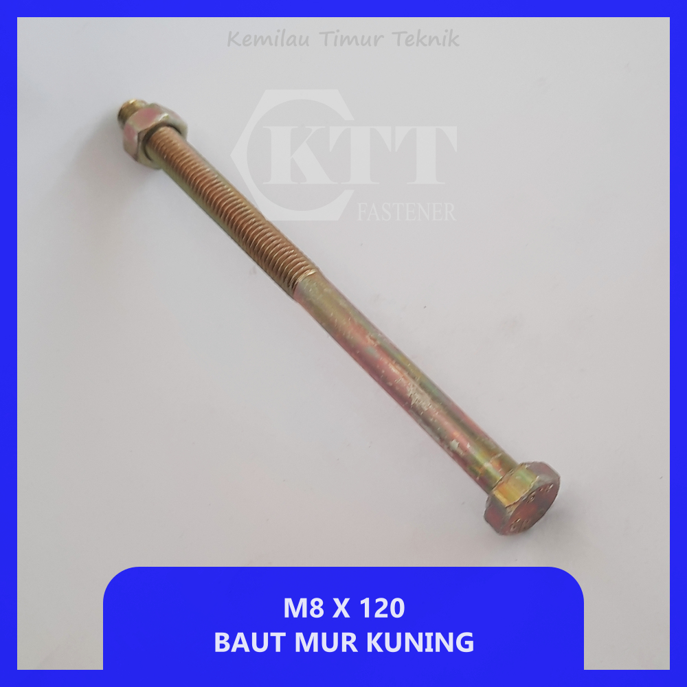 Baut Mur Kuning M8x120mm Kunci 12 Baut M8 X 120
