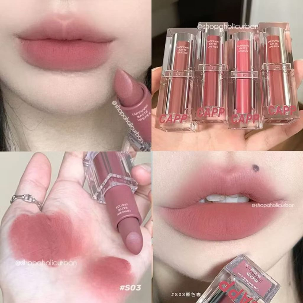 NEW! Cappuvini Pink Lipstik Matte 6 Warna Nude Color Mosturizing Lipstik Korea Korean Lipstik