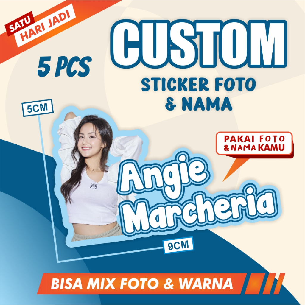 Stiker Nama & Foto Custom Anti Air | Label Botol / Buku / Laptop / Helm / Waterproof Sticker
