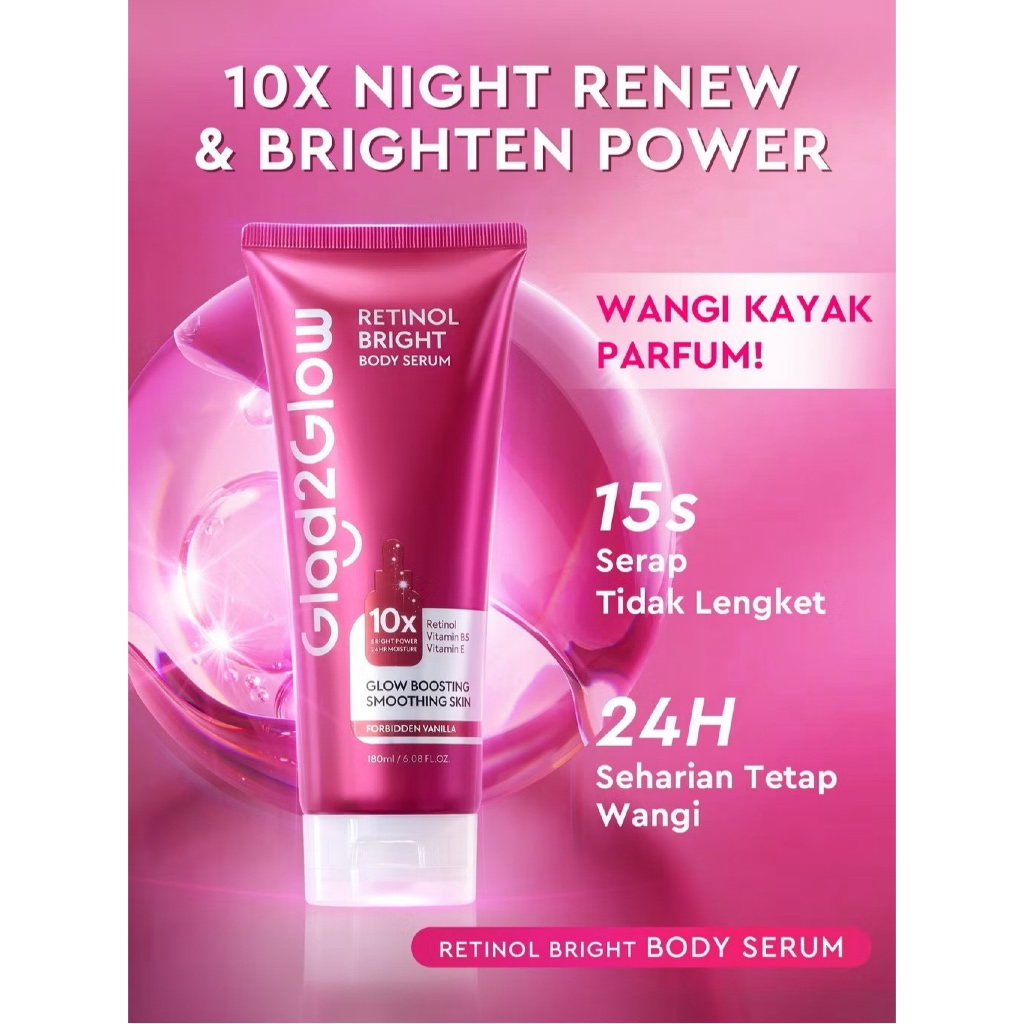 [New Launch ] Glad2Glow Retinol/Niacinamide Bright Body Serum Body Lotion 10X Cerah Instant Absorb W